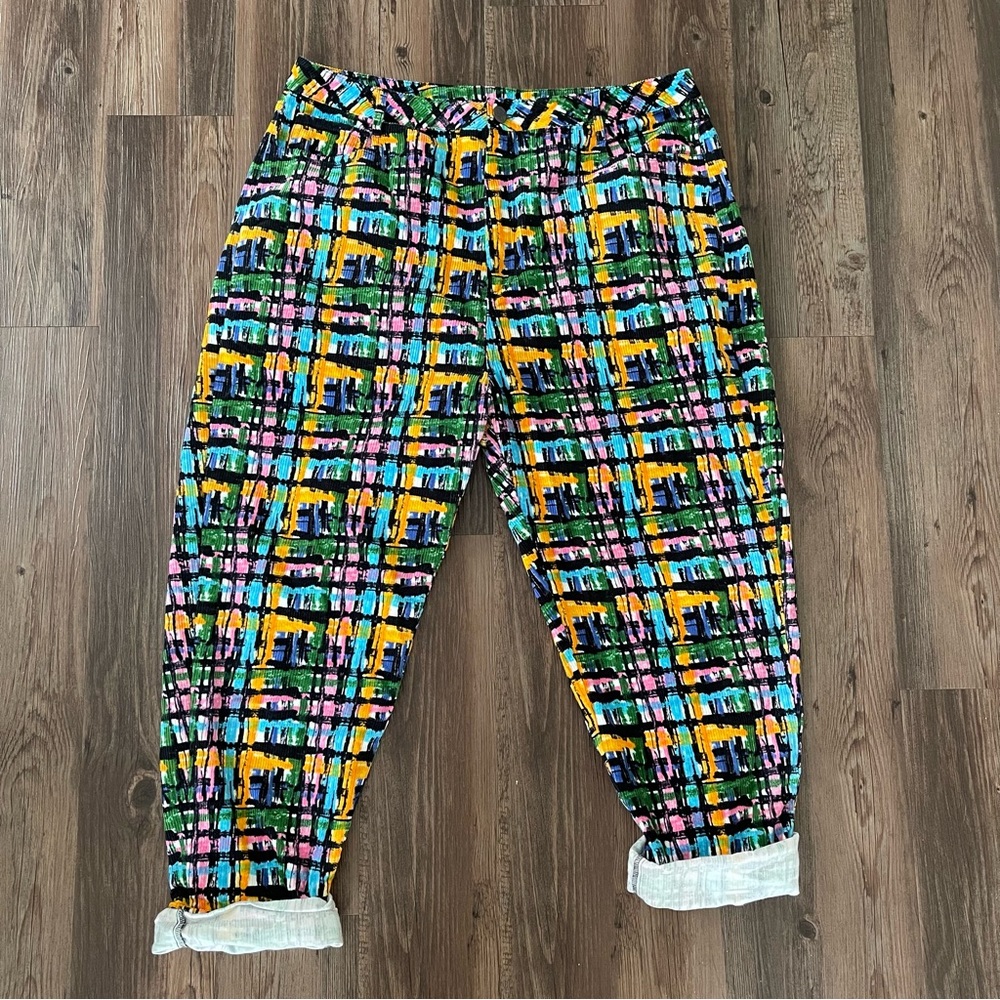 Lucy & Yak Multi-Color Abstract Plaid Straight Leg Pants